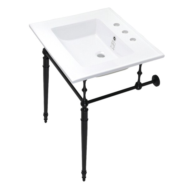 Fauceture KVPB25227W8MB 25-Inch Console Sink with Brass Legs (8-Inch, 3 Hole), White/Matte Black KVPB25227W8MB - main